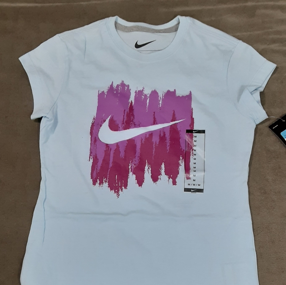 Nike Running Shirt Girls Size Medium Sky Blue Powder Purple Multi New